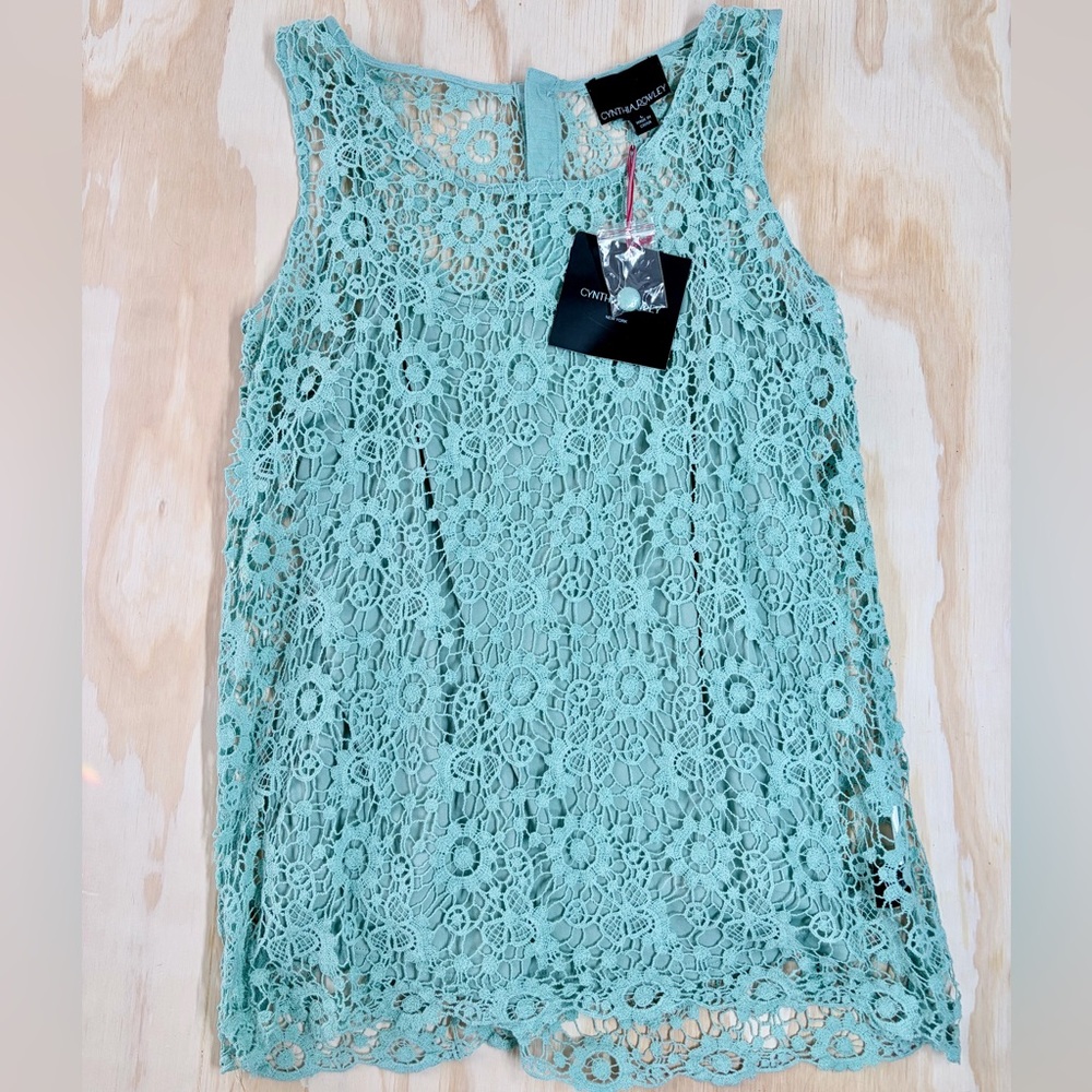 Cynthia Rowley Mint Green Lace Floral Sleeveless Blouse NWT Size L